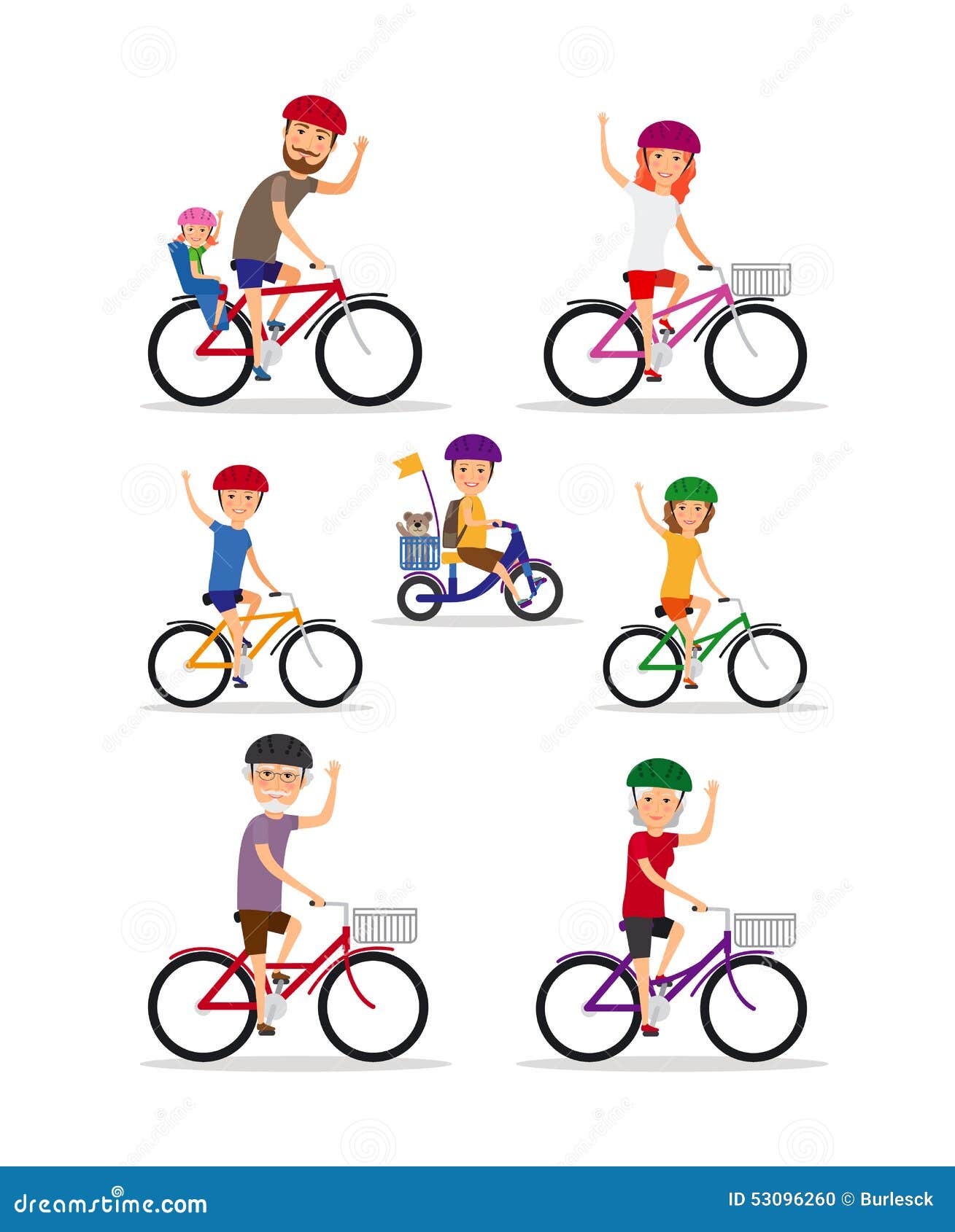 Download Sports Family. Mom, Dad And Kids Ride Bikes Stock Vector ...