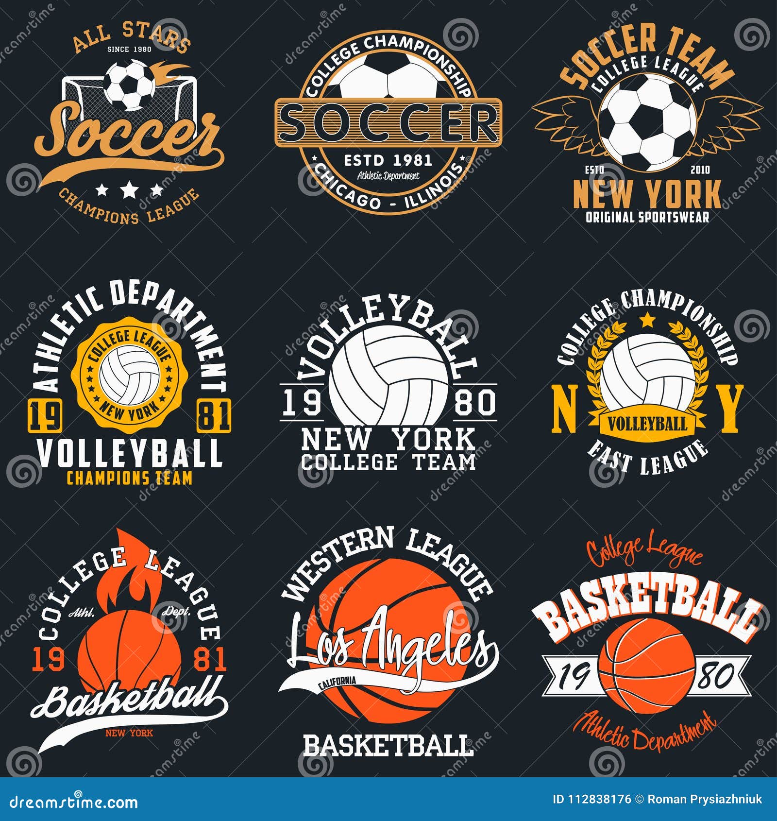 sports game typography - soccer, volleyball and basketball. set of athletic print for t-shirt . graphics for sport apparel.