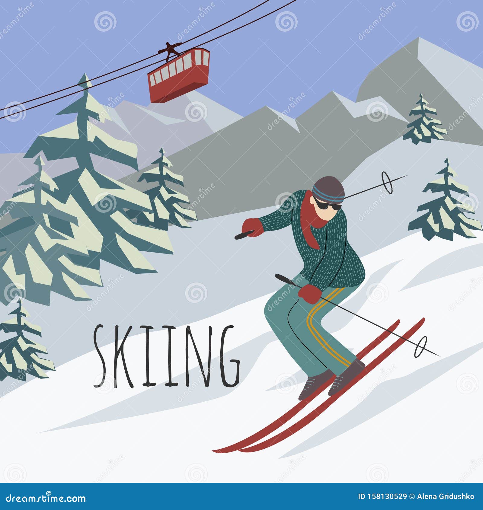 Sports Man Riding a Winter Ski on Snow Slope on Background Ski Resort ...