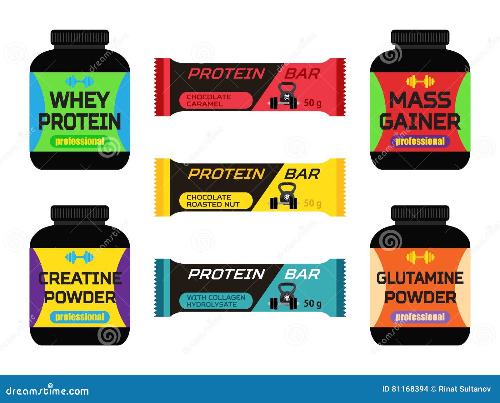 https://thumbs.dreamstime.com/z/sports-nutrition-supplements-creatine-whey-protein-gainer-bars-flat-style-made-vector-81168394.jpg