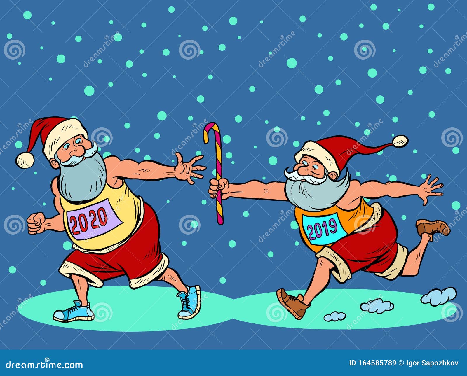Sports Relay. Santa Claus Old 2019 And New 2020..Christmas And New Year Stock Vector ...