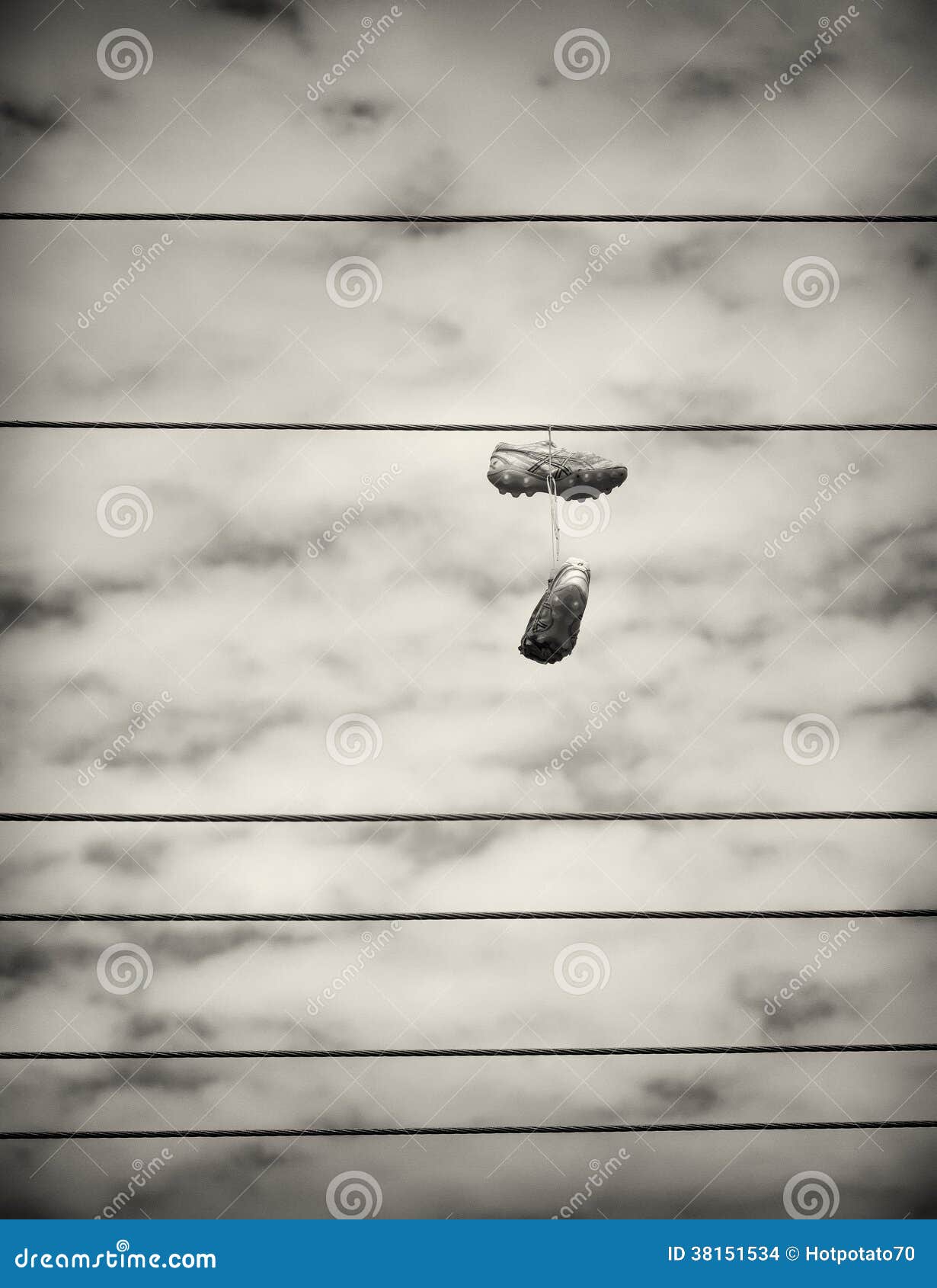 Sports Shoes Hanging from Power Lines Stock Photo - Image of power