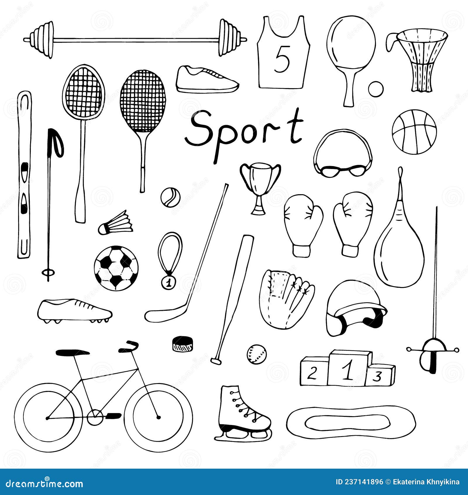 Sports Vector Illustration, Hand Drawing Set of Doodles Stock Vector