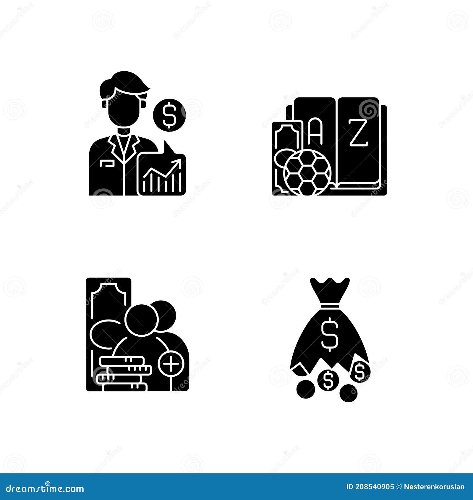 sportsbook black glyph icons set on white space