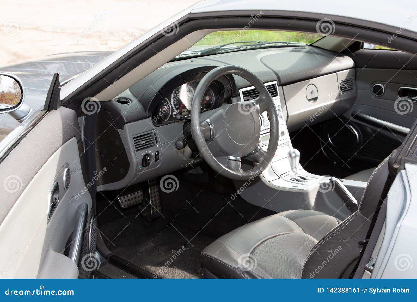 Sportscar Dashboard Modern Grey and Black Leather Interior of Modern