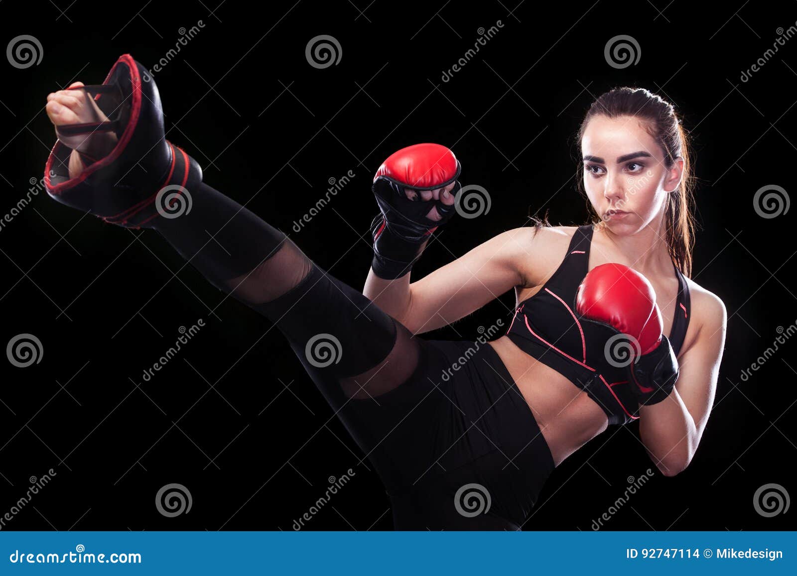 Sportsman Muay Thai Boxer Fighting Isolated on Black Background Copy  Space Stock Photo  Image of background athlete 92747114