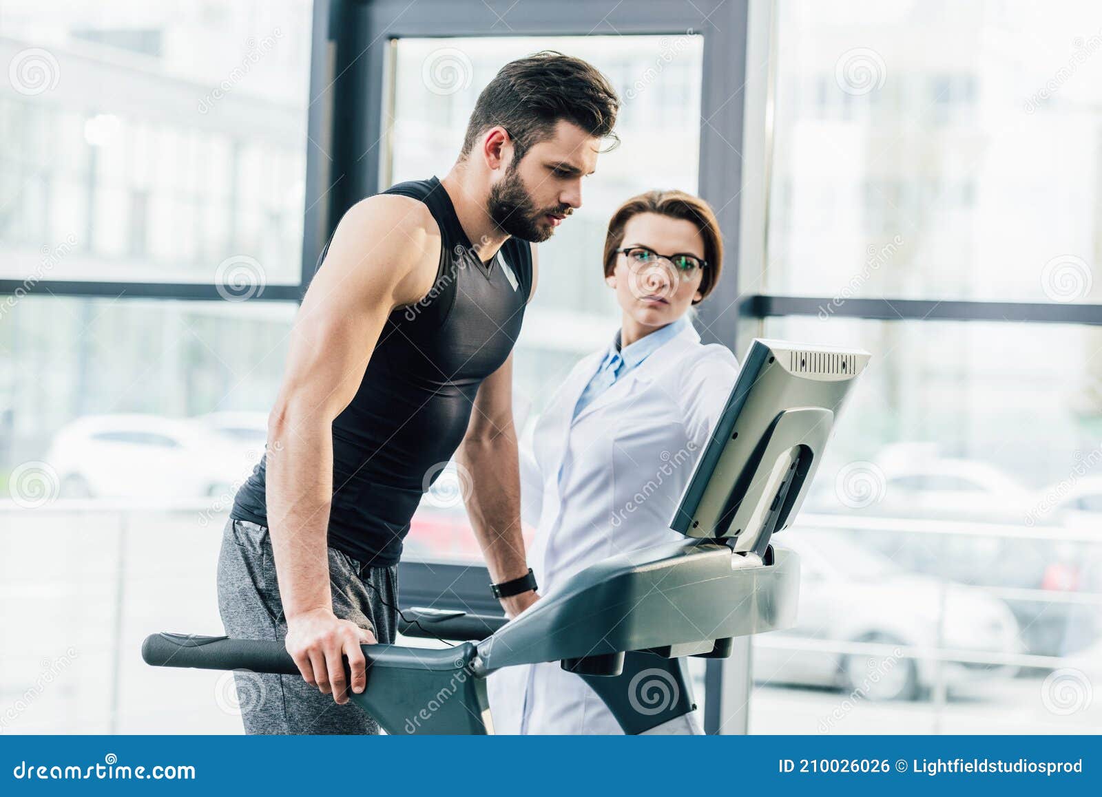 Sportsman Training Treadmill Near during Endurance Test Gym. Stock Photo - Image of running, workout: 210026026