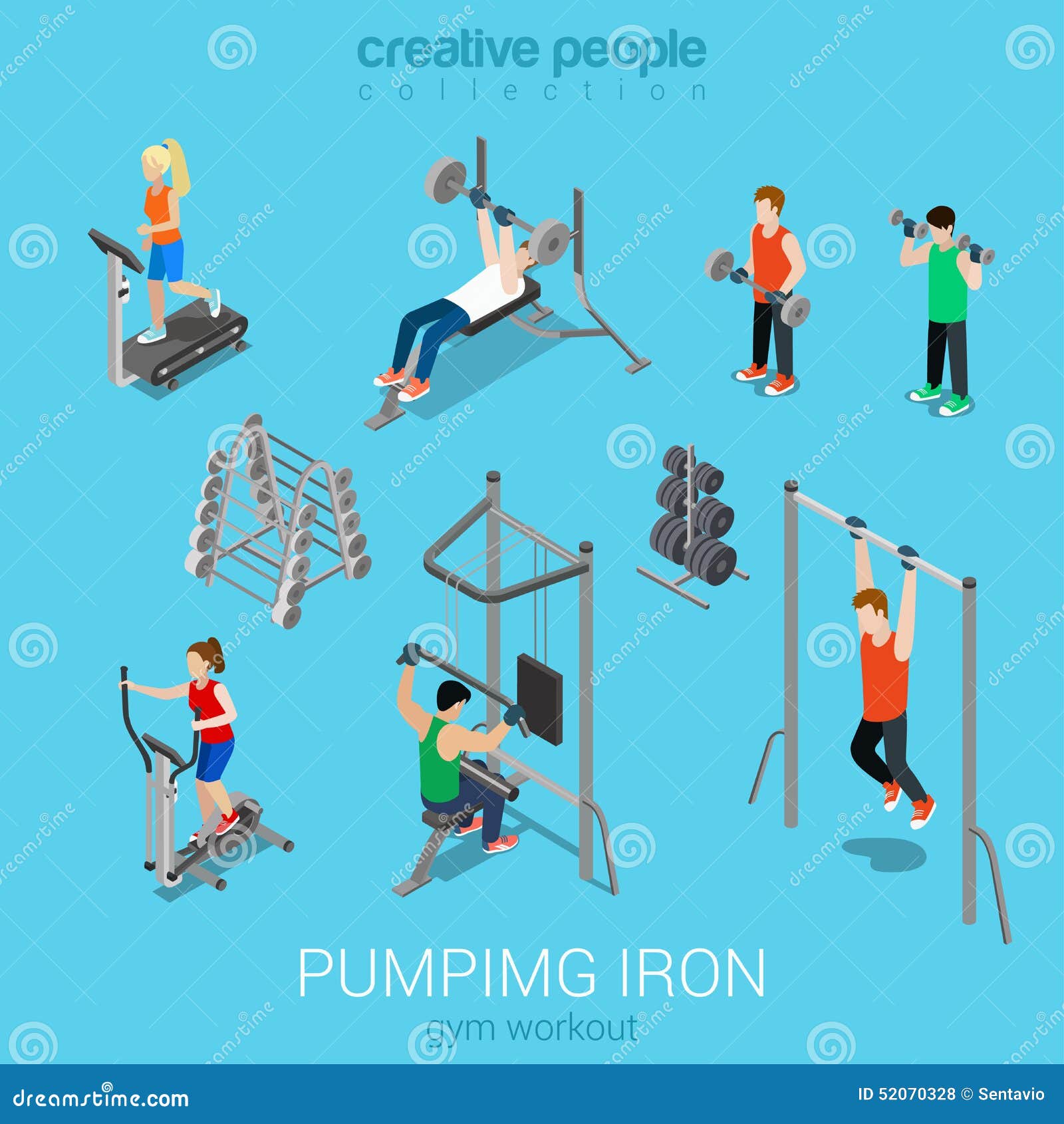 sportsmen pumping iron and exercise in gym icon set