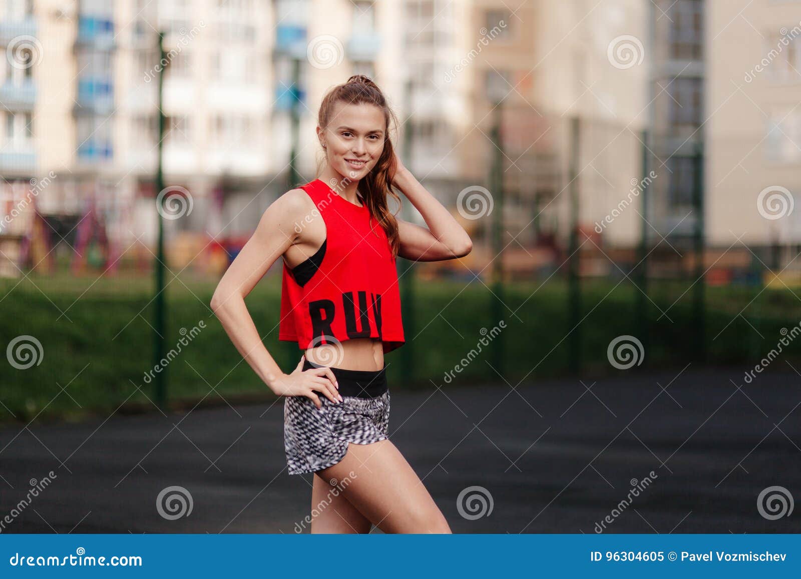 Sporty girl on stadion stock image. Image of girl, marathon - 96304605