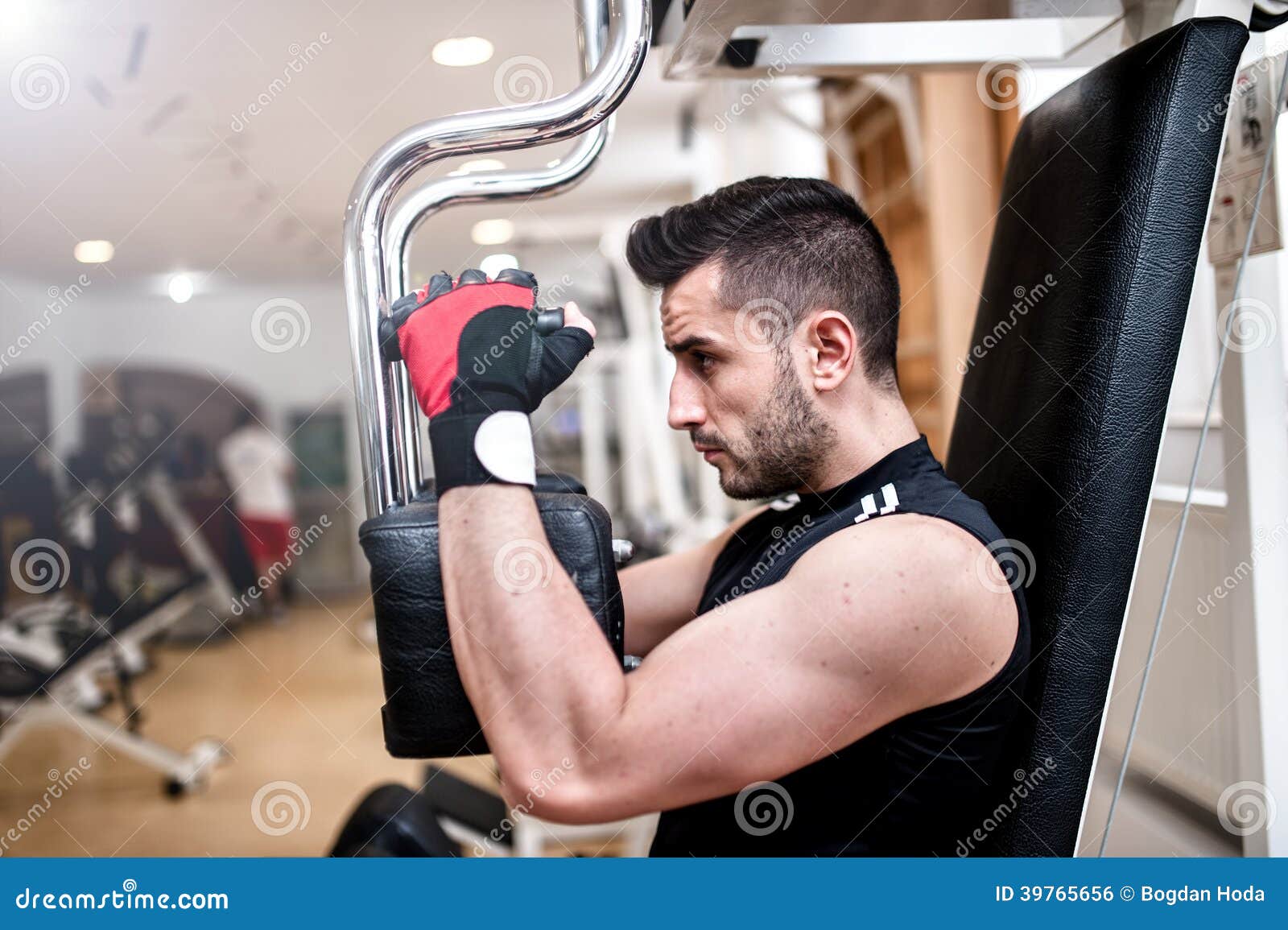 Sporty Man Doing Chest Exercise at Gym Stock Photo Image of champion