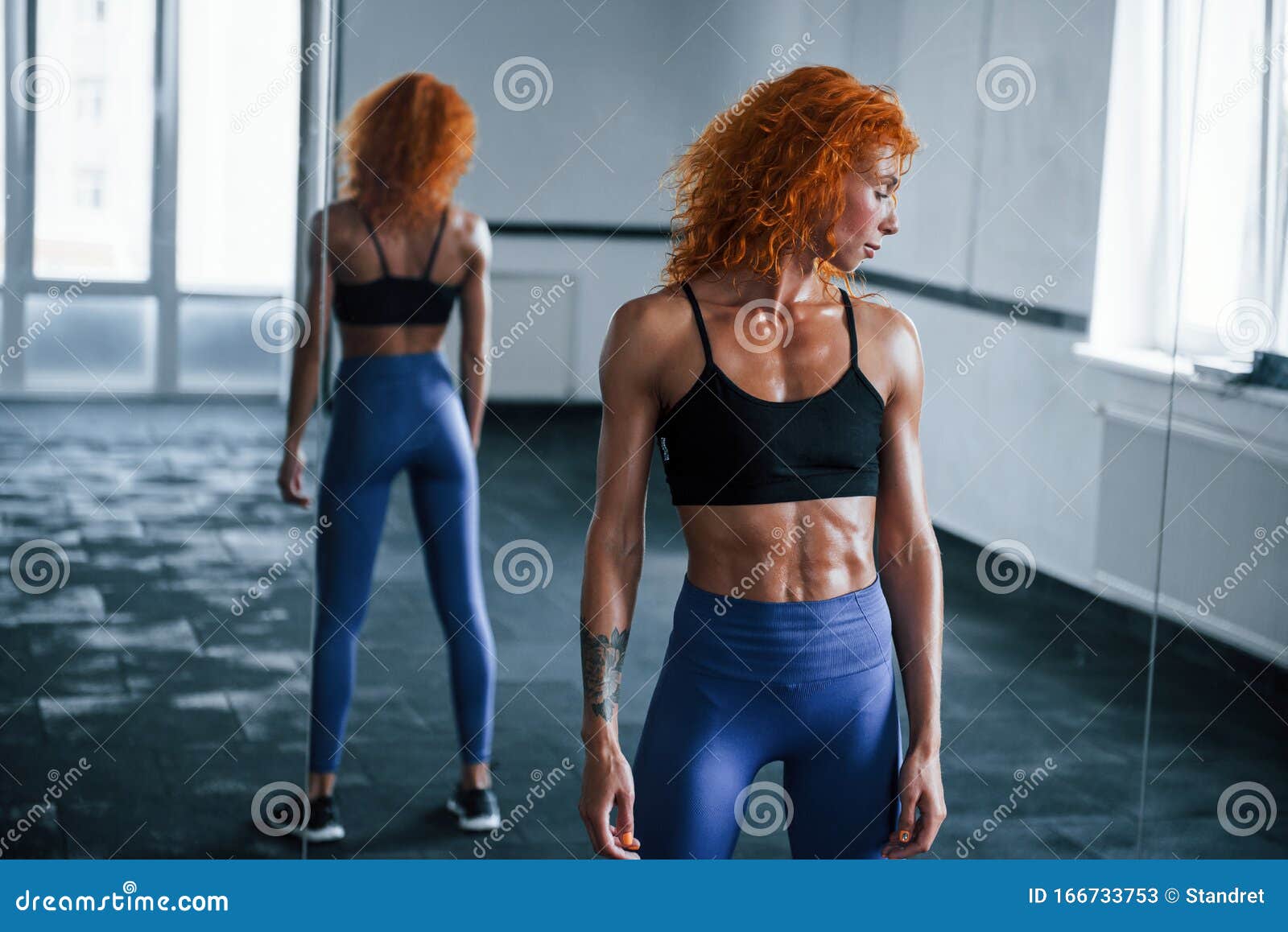 Sporty Redhead Girl Have Fitness Day In Gym At Daytime Muscular Body Type Stock Image Image 