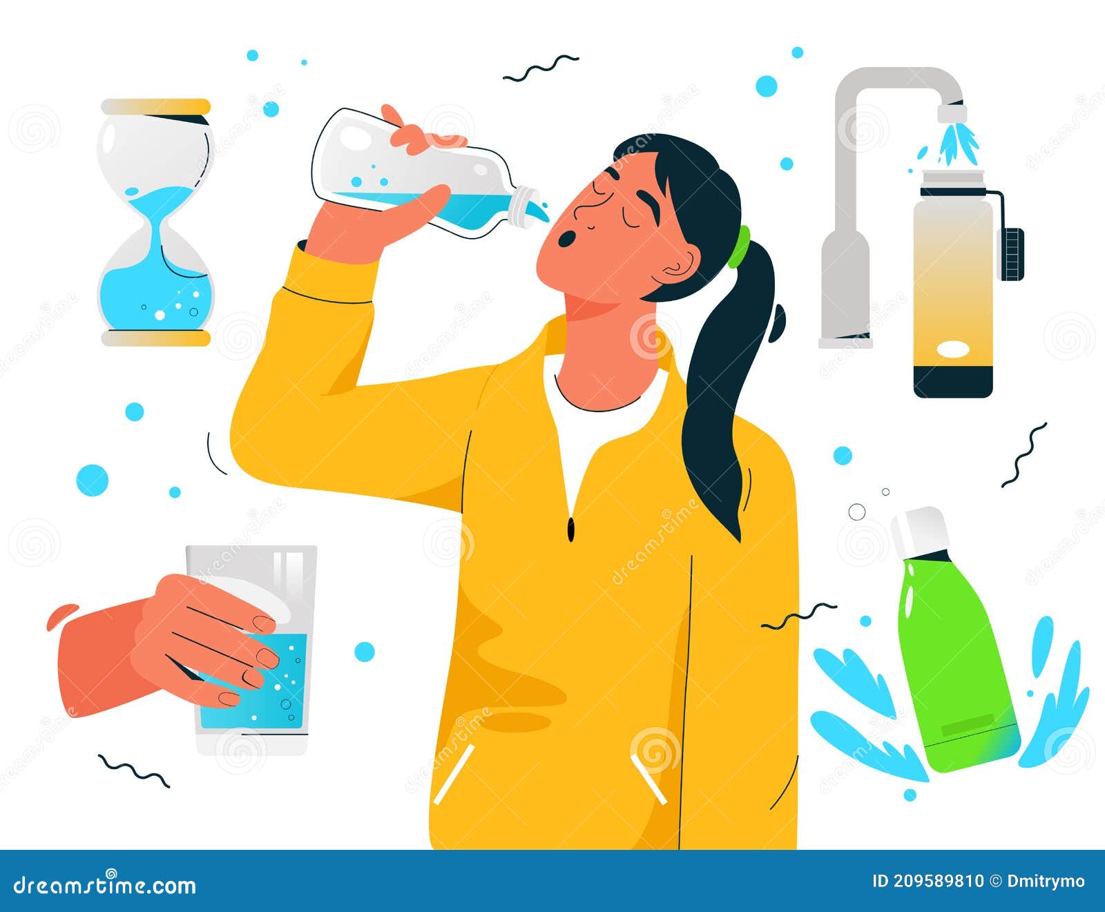 Sporty Thirsty Woman Drinks Clean Water Stock Vector - Illustration of ...
