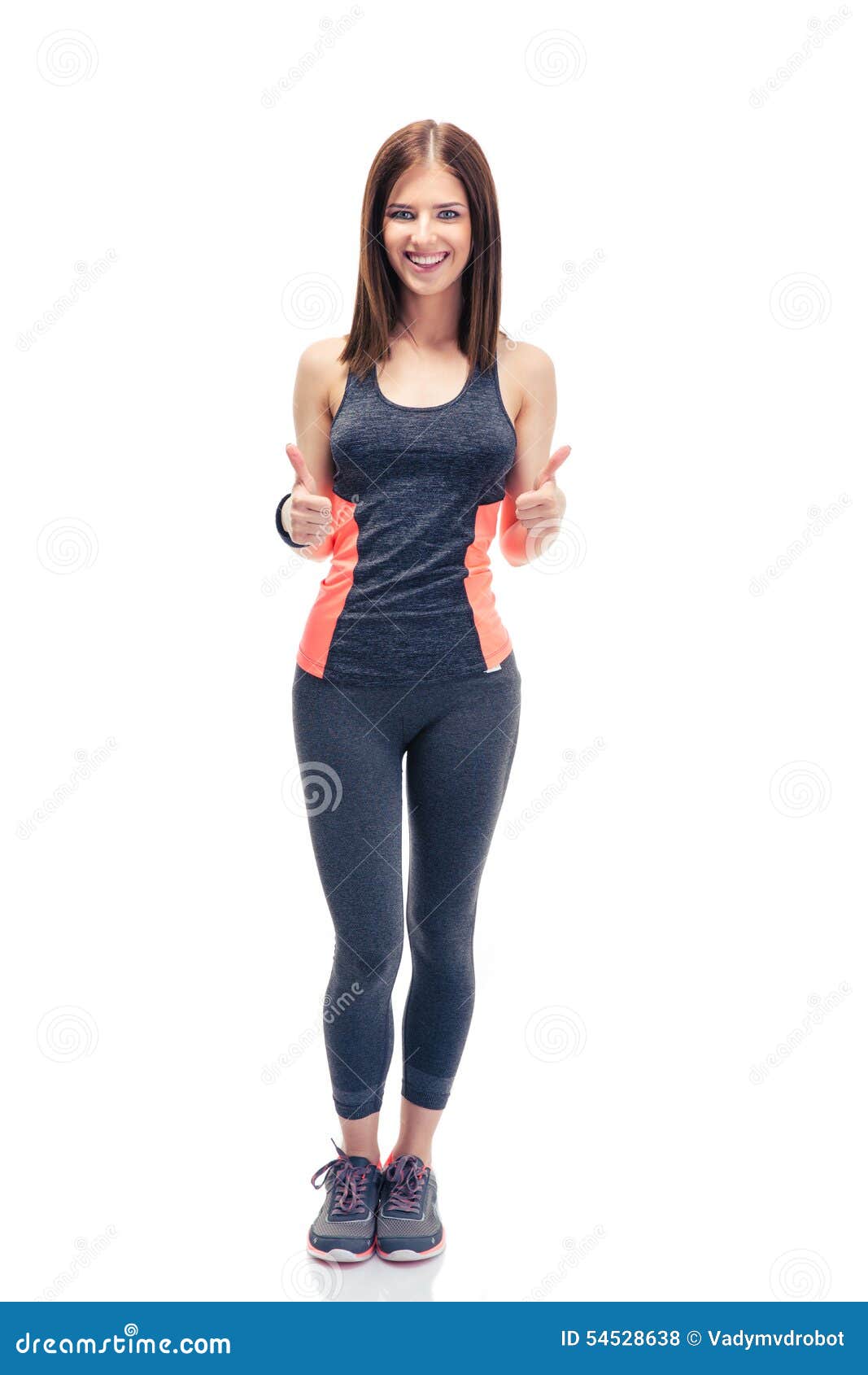 Sporty Woman Standing with Thumbs Up Stock Photo - Image of aerobics ...