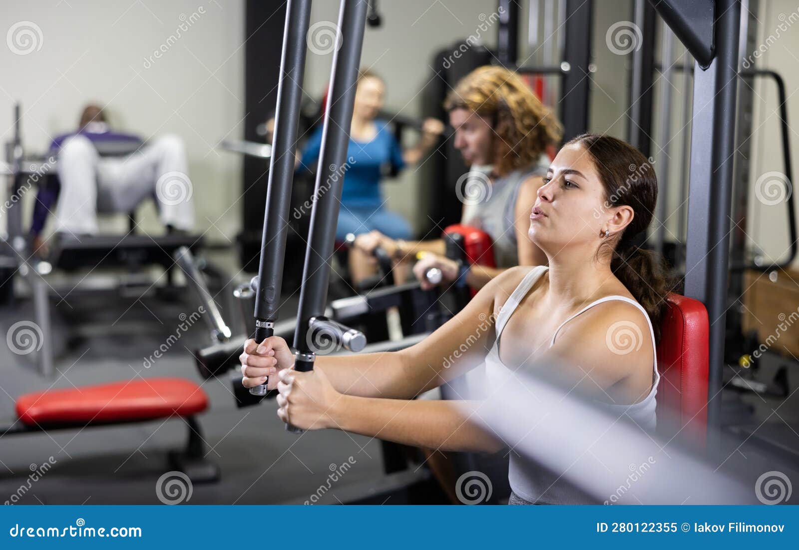 Sporty Woman Works on Special Simulator for Development of Pectoral Muscles  Stock Image - Image of person, indoors: 280122355