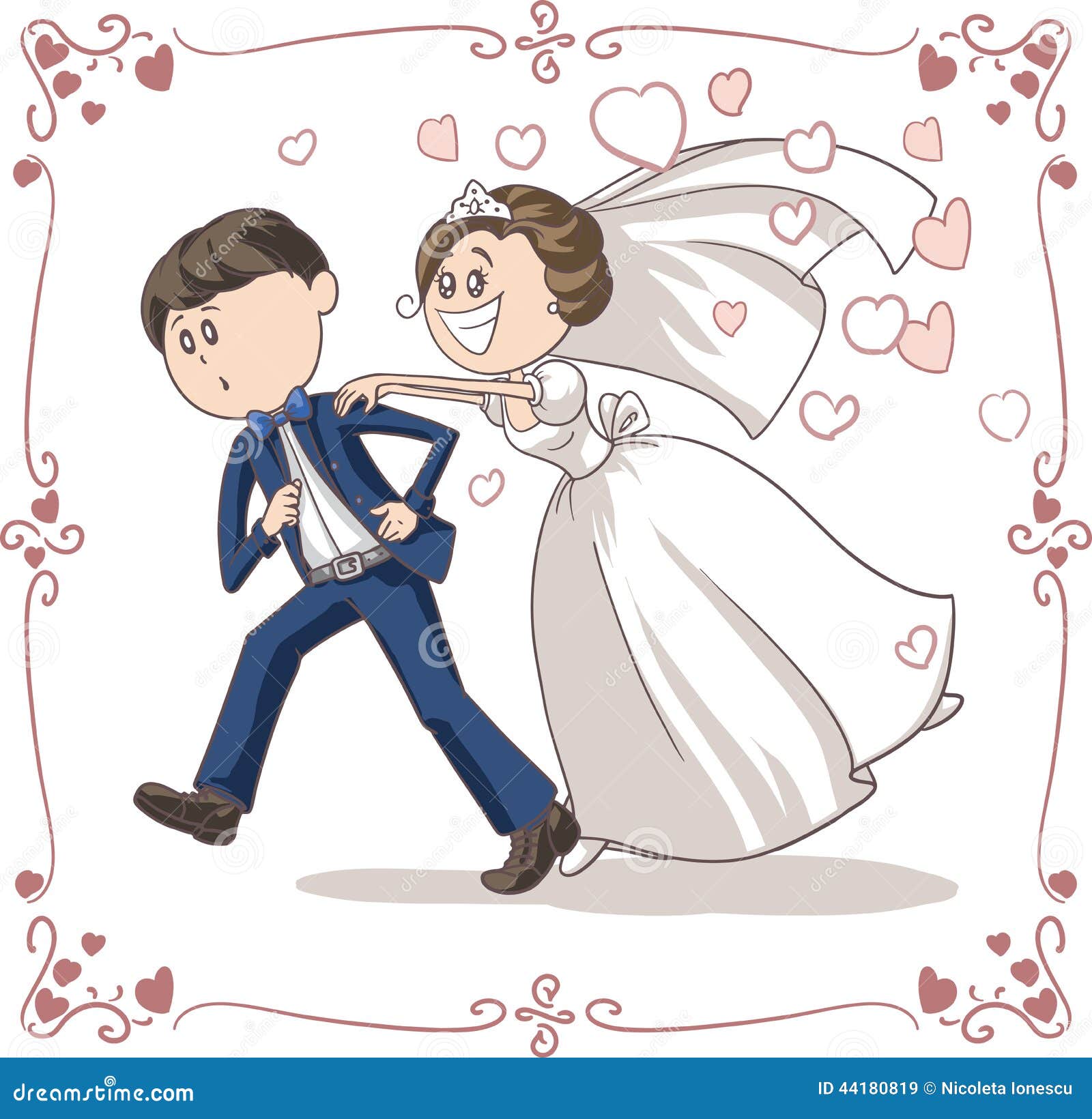 Sposo Corrente Chased Dal Fumetto Divertente Di Vettore Della Sposa Illustrazione Vettoriale Illustrazione Di Disegno Cute