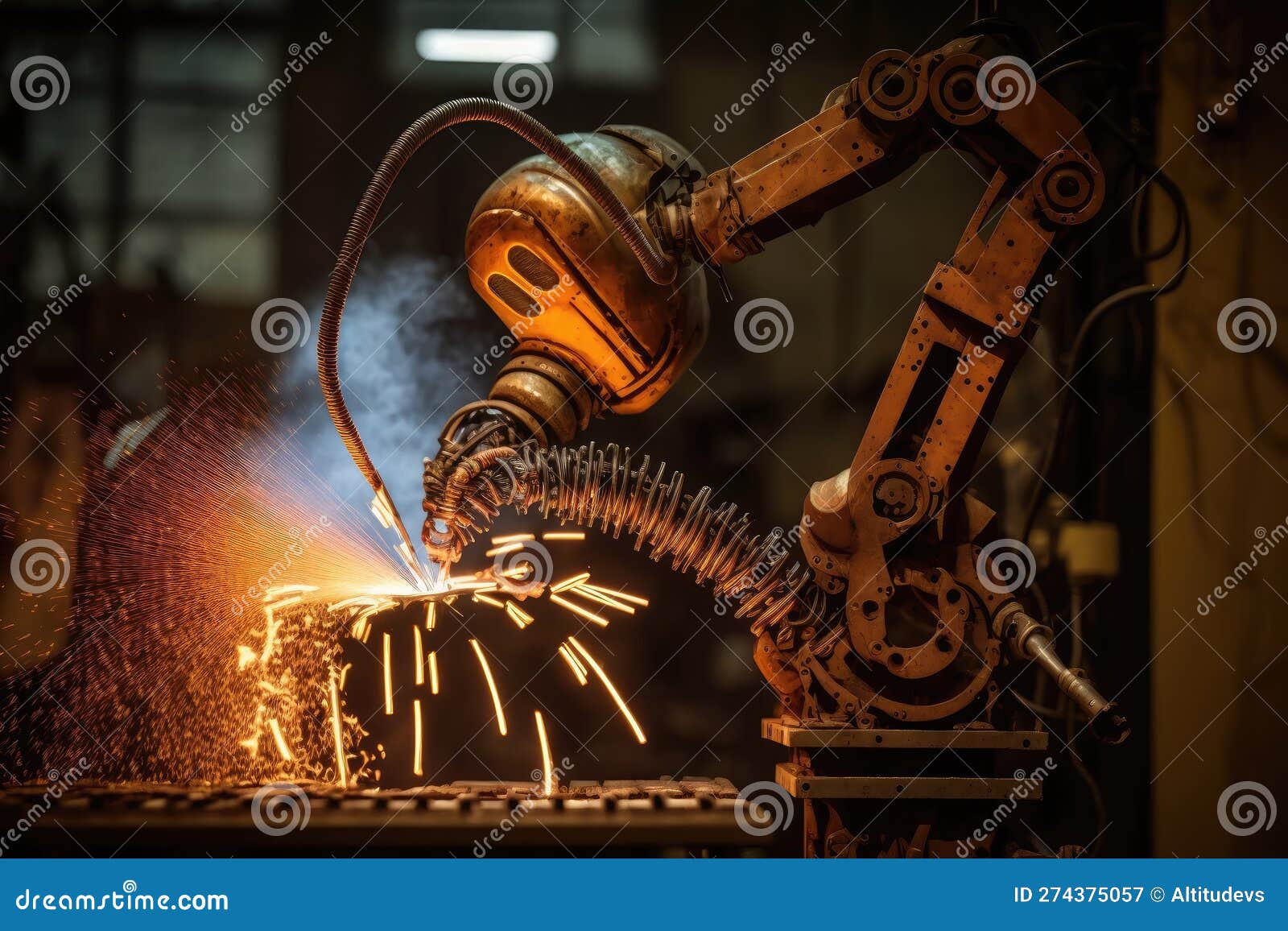 Spot Welding Robot, with Its Arm Moving in Precise and Intricate