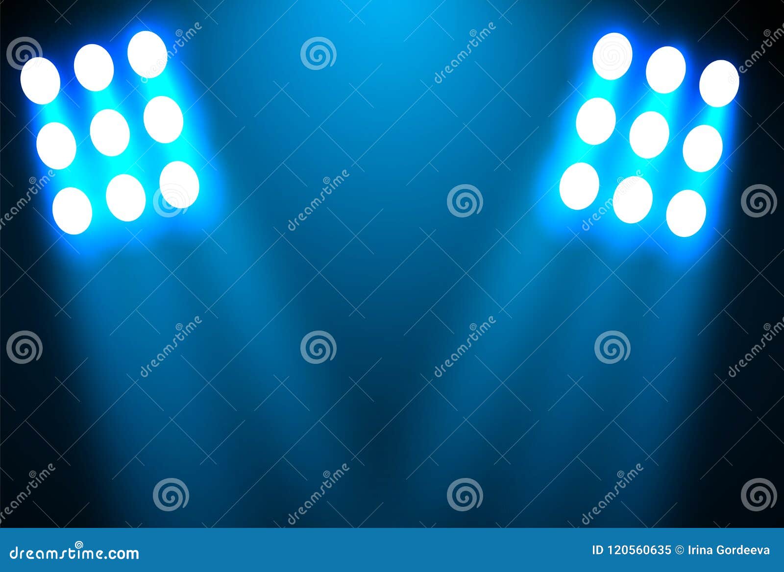 Spotlight On A Black Background The Blue Light Shines From The Bulbs The Vector Illustration Stock Vector Illustration Of Night Bright