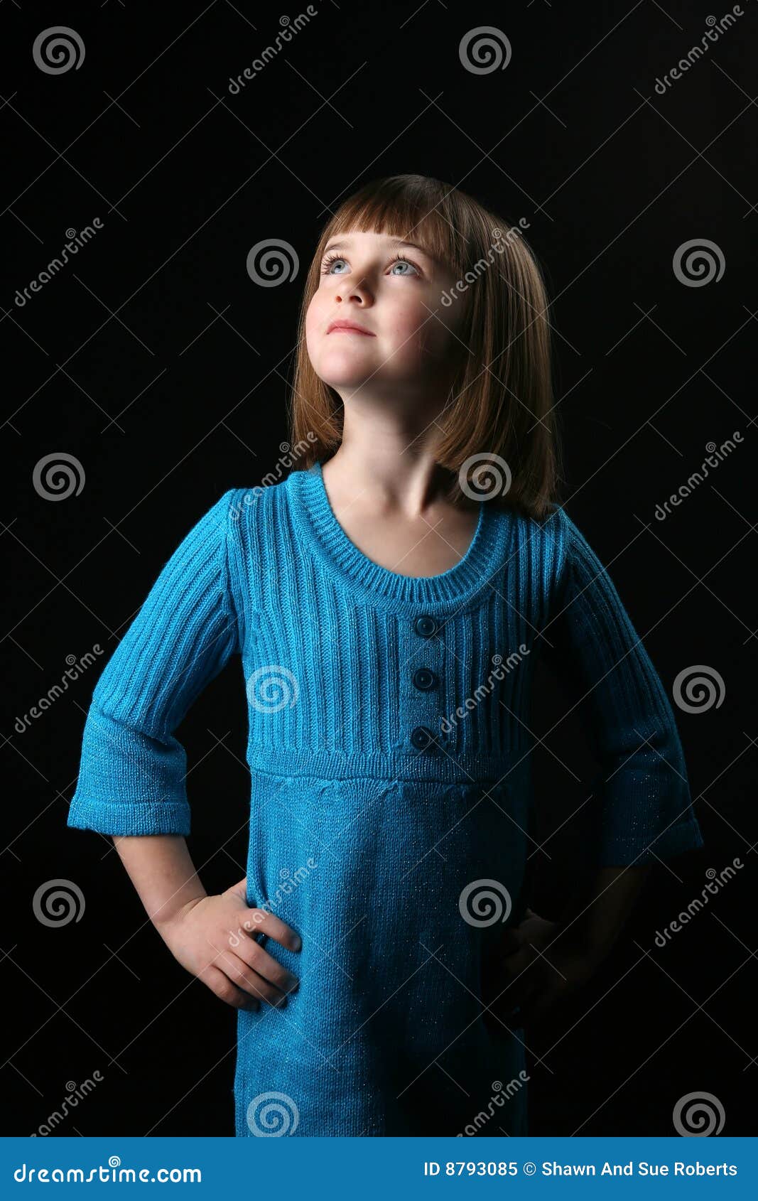 Spotlight on the Face of Pretty Young Girl in Blue Stock Image Image