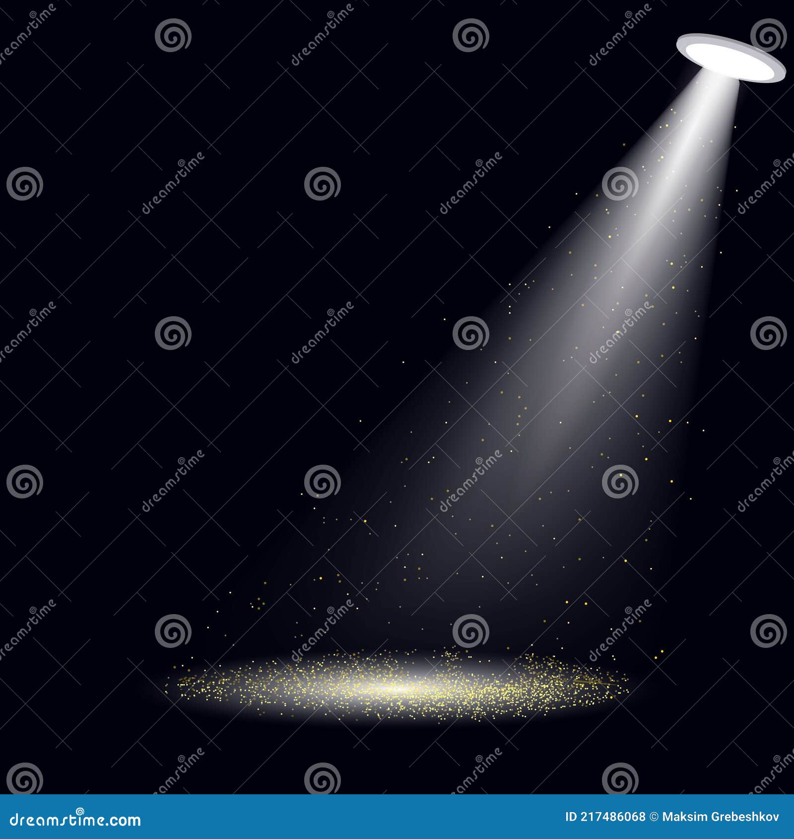 Spotlight with Gold Glitter Lights. for Your Design Stock Vector