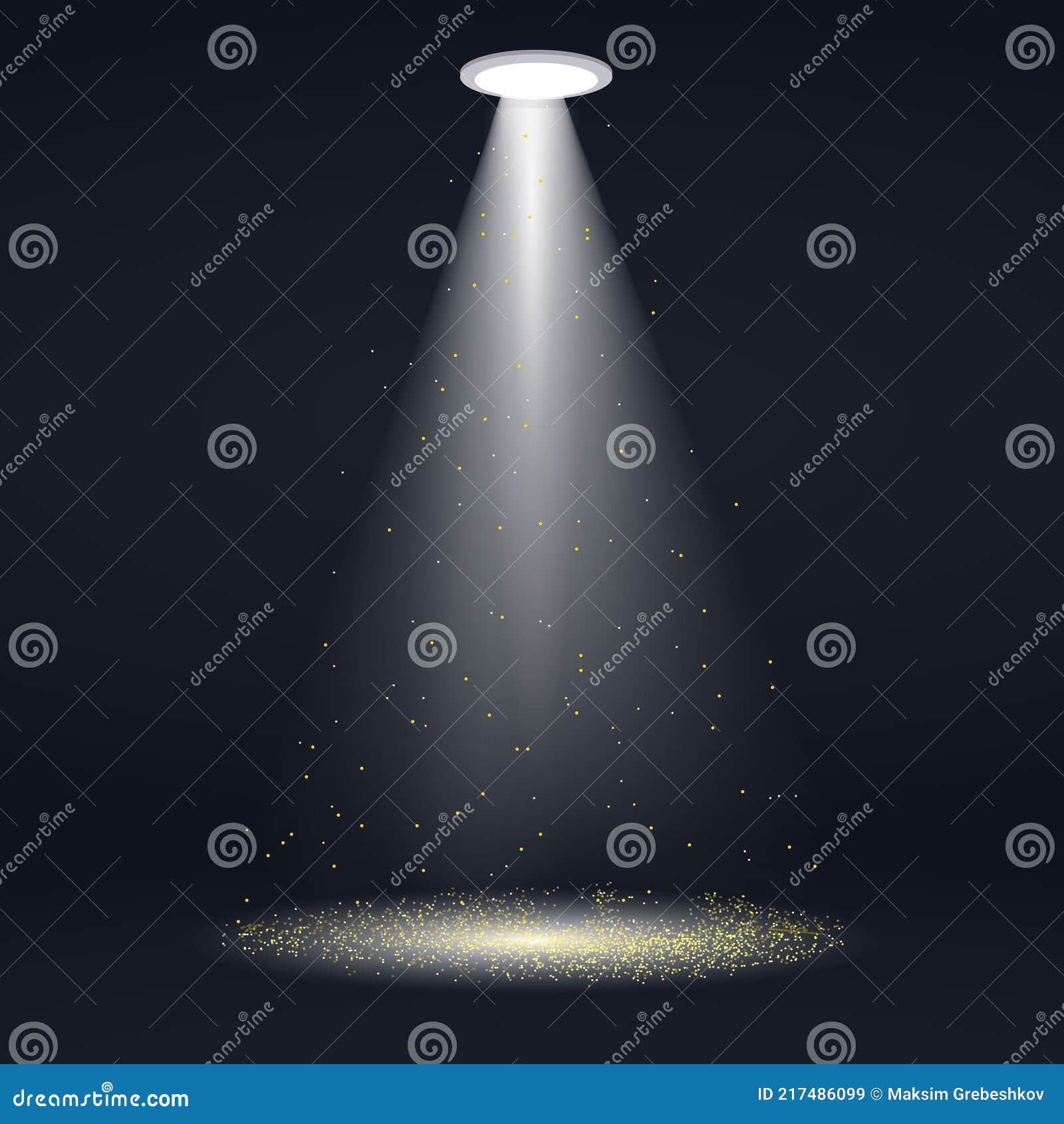 Spotlight with Gold Glitter Lights. for Your Design Stock Vector