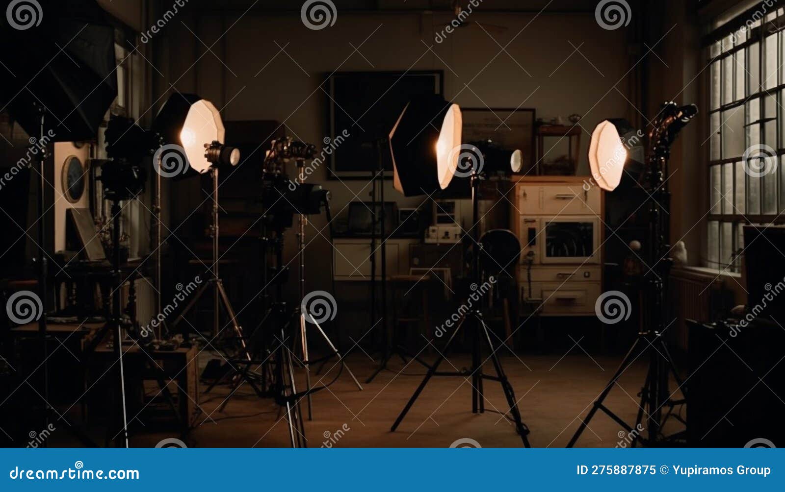 Spotlight Illuminates Stage for Night Performance Generated by AI Stock