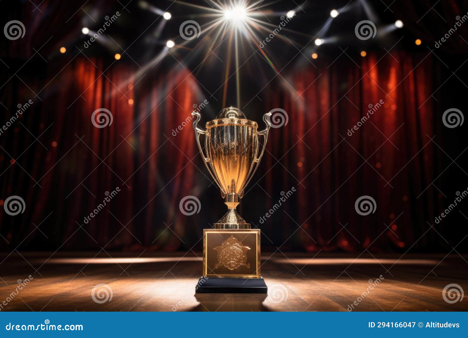 Spotlight Illuminating a Ballroom Dance Trophy on a Stage Stock