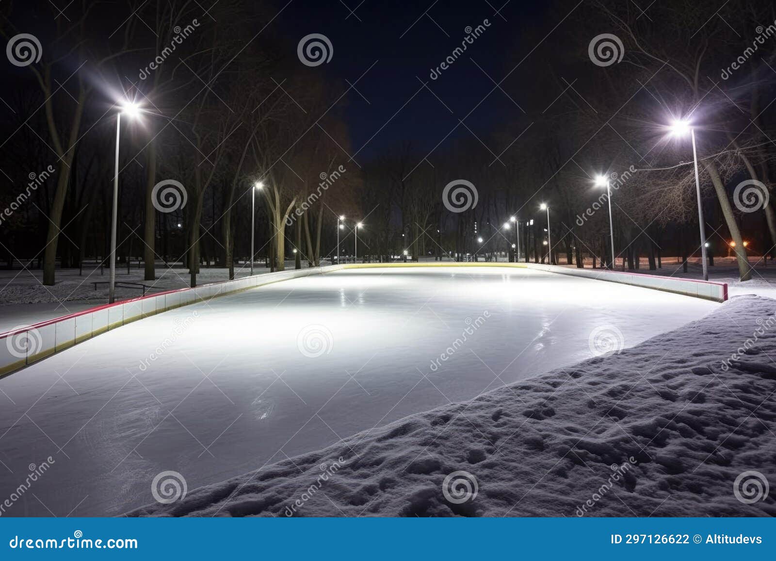 Spotlight Illuminating a Professional Skating Rink at Night Stock Photo Image of generated