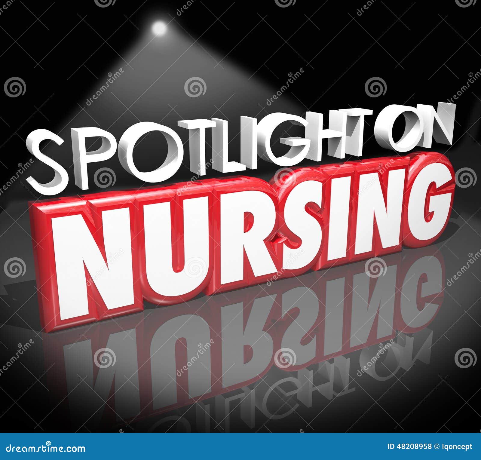 Spotlight on Nursing Career Medical Health Care Job Licensed Reg. Spotlight on Nursing words in 3d letters to illustrate information on working as a nurse in a job or career in the health care or medical field