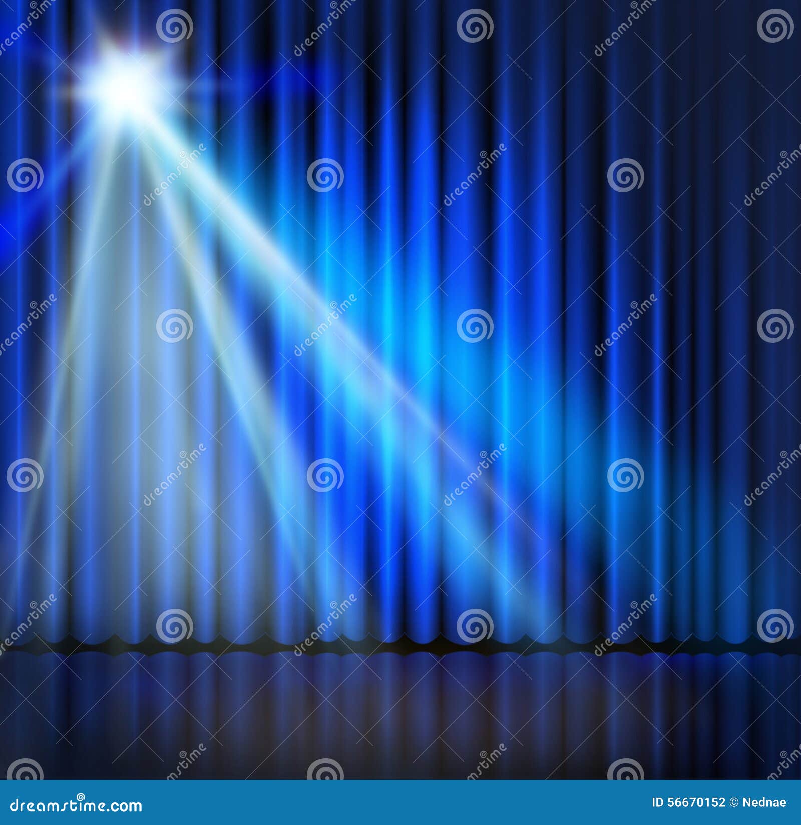 Spotlight On Stage Curtain Blue Background. Stock Photography