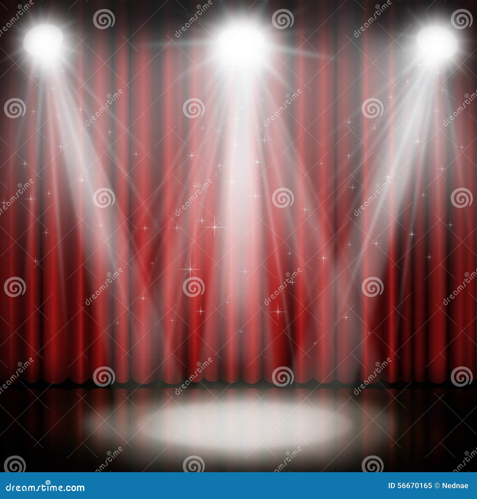 Spotlight On Stage Curtain Red Background. Stock Illustration Image