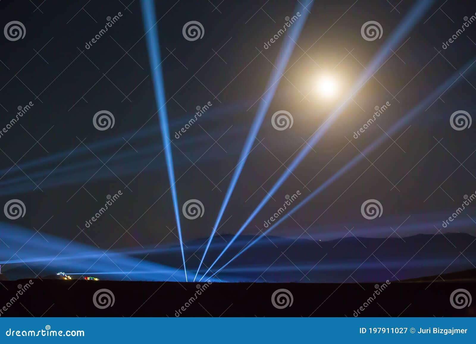 Spotlights Light Beams in Night Sky Stock Image Image of midnight