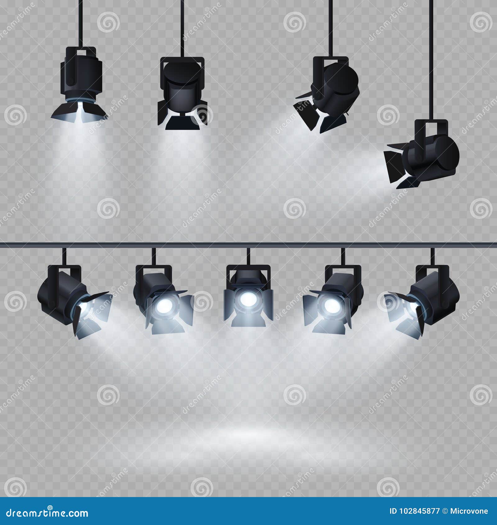 Spotlights with White Light Collection Isolated on Transparent