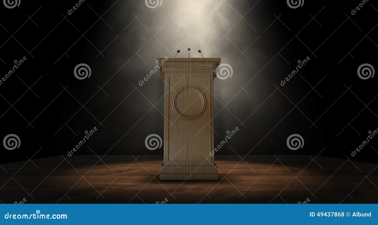spotlit press podium