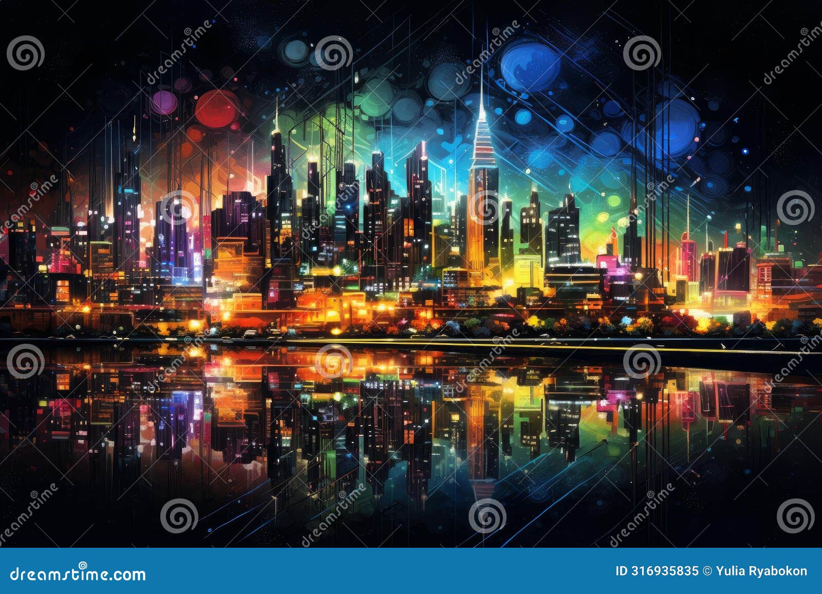 sprawling neon city cyberpunk skyline. generate ai