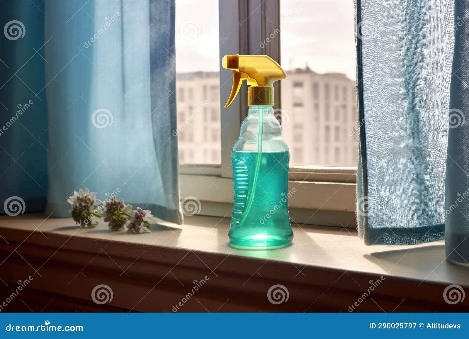 Spray Bottle with Cleaning Solution Near Air Conditioner Stock Image