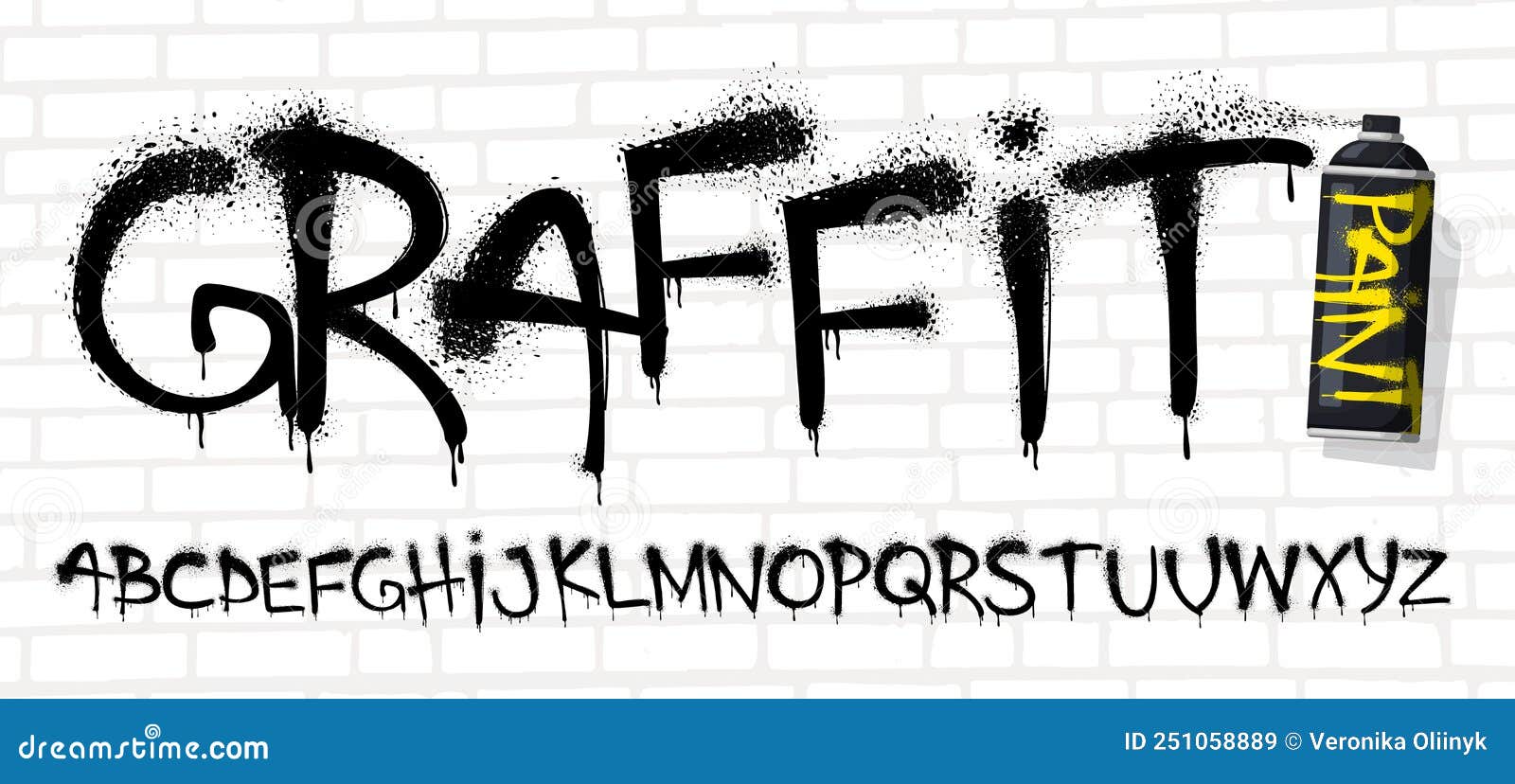 spray graffiti font. urban wall tagging lettering, street art text with sprayed paint texture effect and grunge capital
