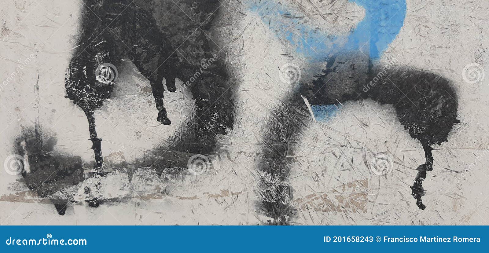 Spray Paint of Black and Blue Paint on a White Plastic Surface, Painted