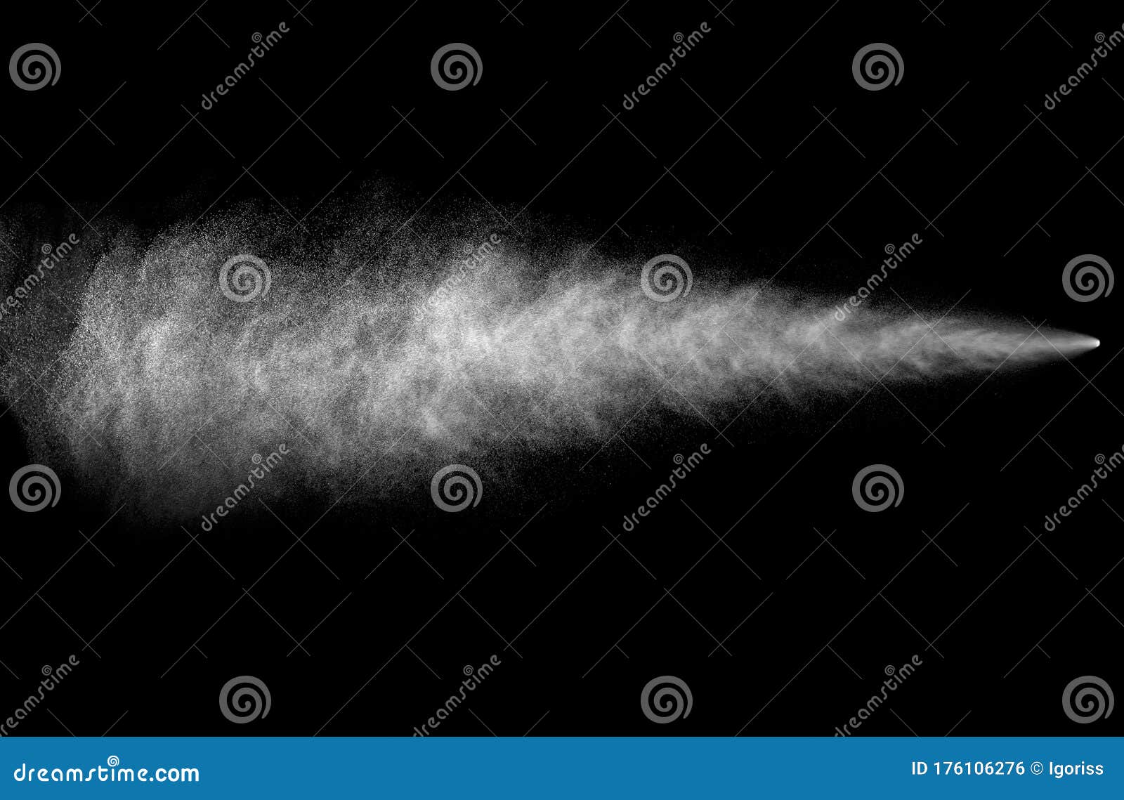 Spray Stream from Aerosol Can on Black Background Stock Photo Image