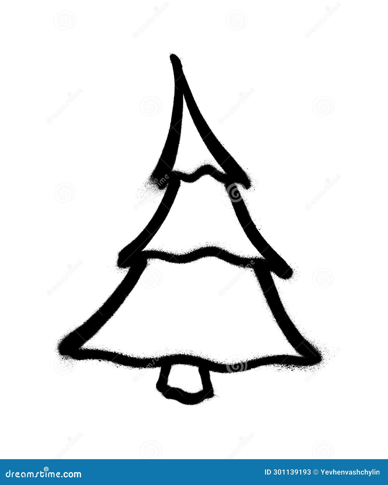 Sprayed Christmas Tree with Overspray in Black Over White. Vector