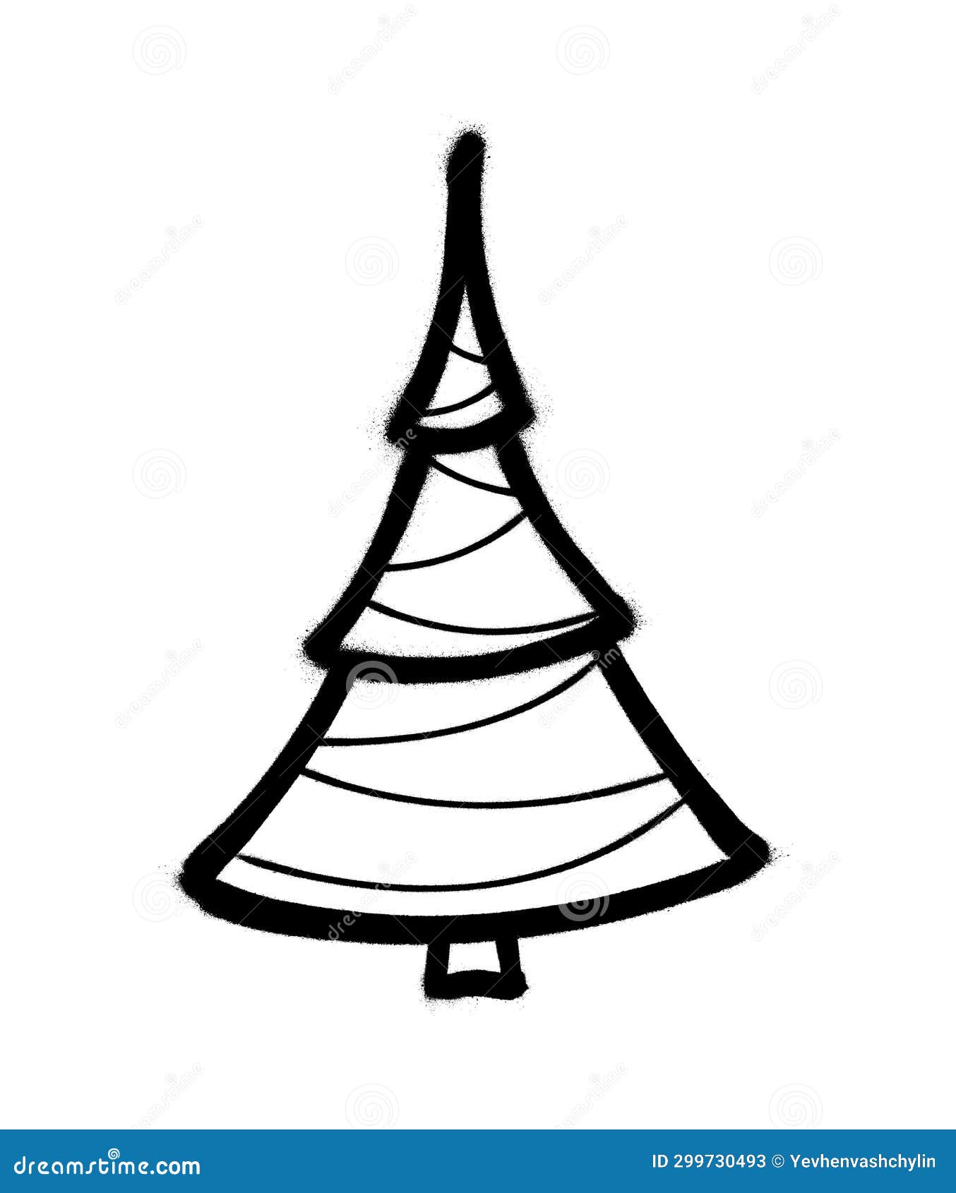 Sprayed Christmas Tree with Overspray in Black Over White. Vector