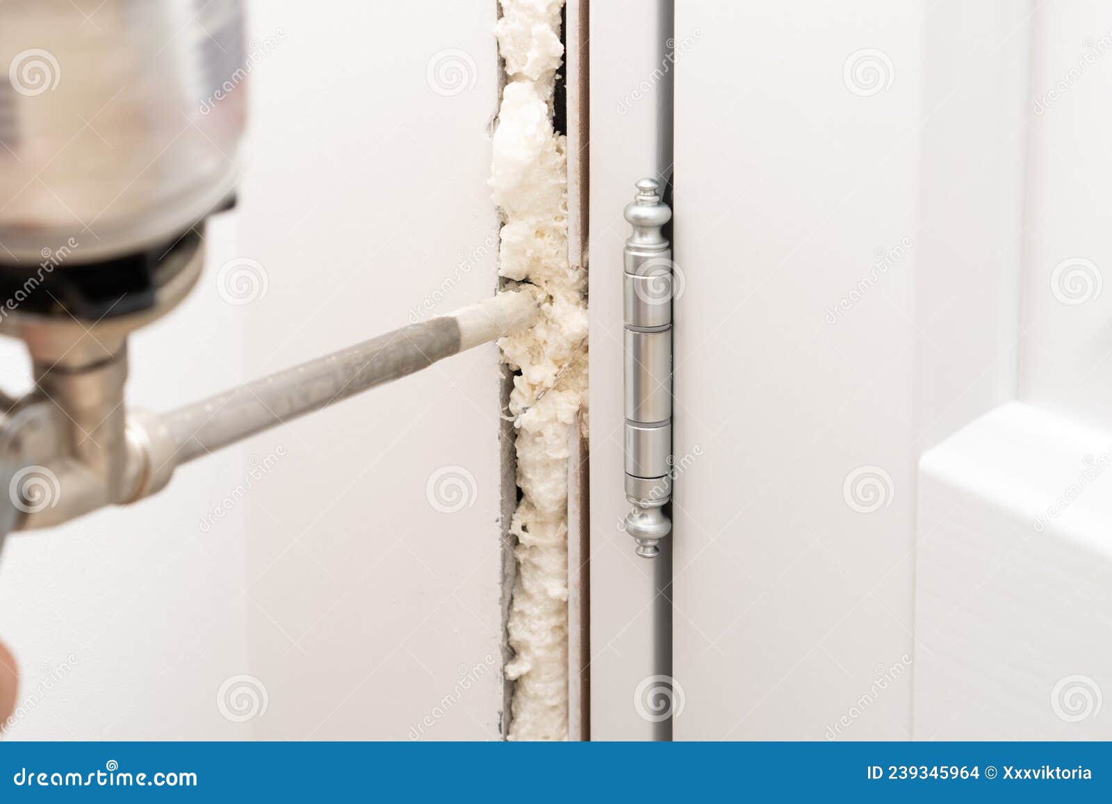 Spraying Polyurethane Foam from a Gun To Install and Fix the Interior