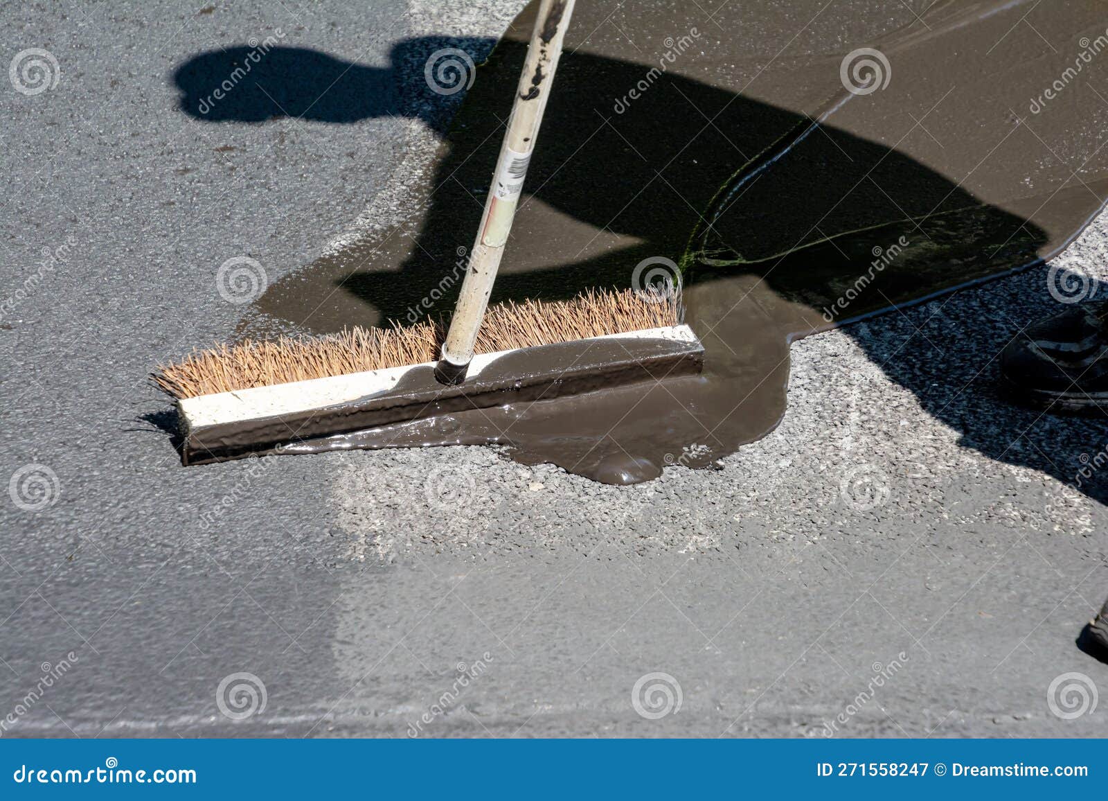 Spreading Asphalt Sealer on Driveway Stock Image Image of blending