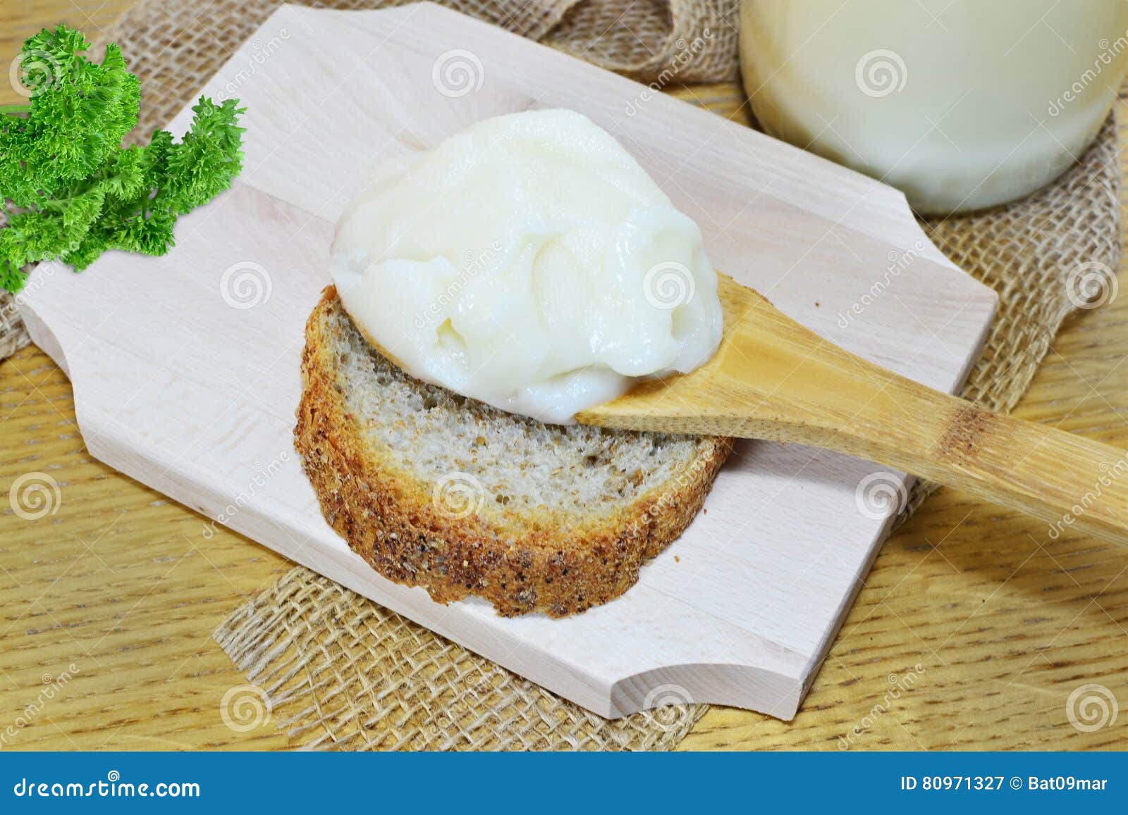 Spreading Pork Lard on Bread Stock Image Image of dish, homemade 80971327