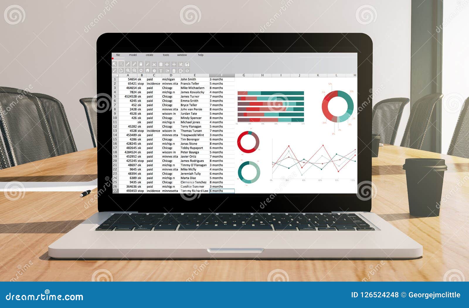 Download Spreadsheet Screen Laptop On Conference Room Mockup Stock Illustration - Illustration of ...