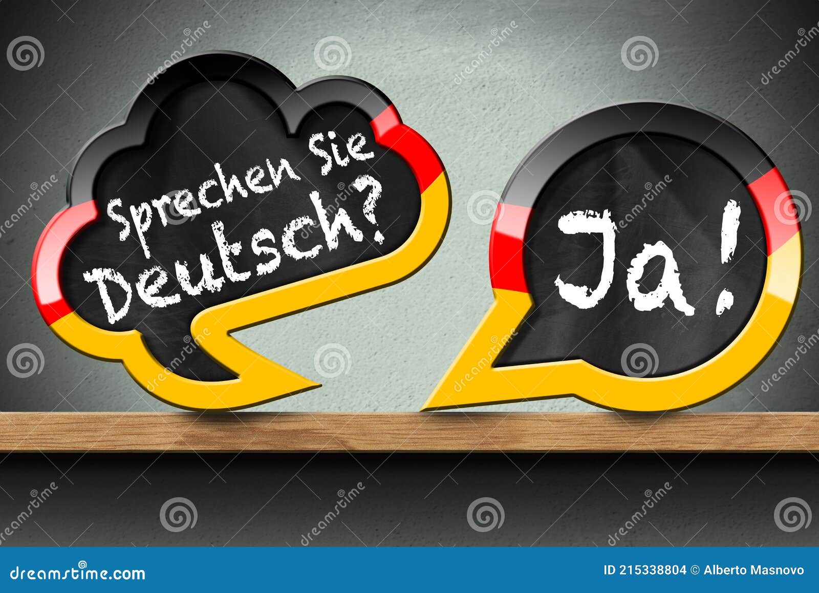 Sprechen Sie Deutsch En Ja Twee Spraakballonnen Op Houten Plank Stock  Illustratie - Illustration Of Uitroep, Vraag: 215338804
