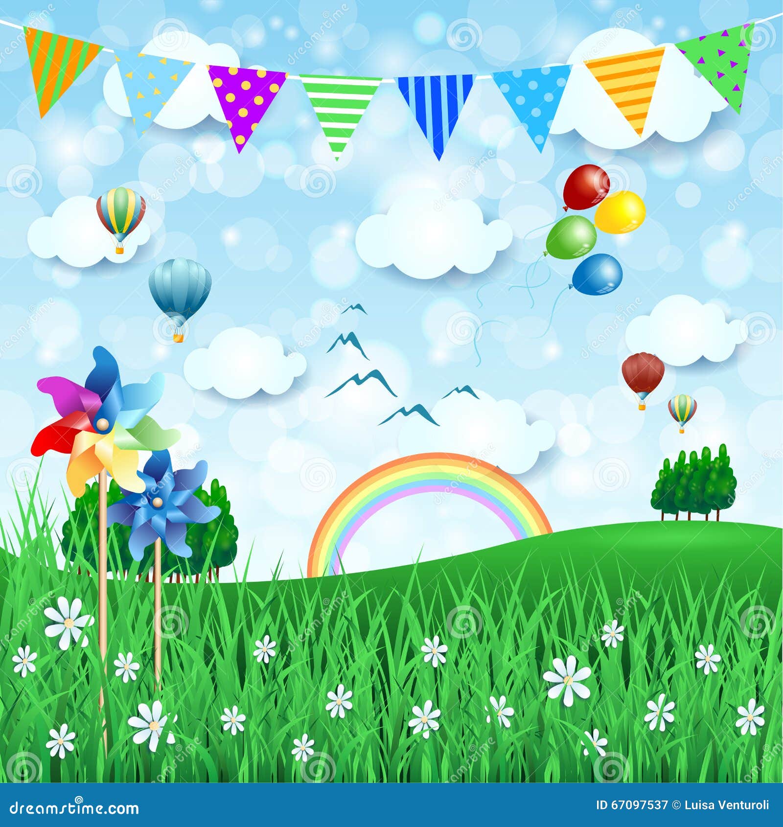 Spring Background with Balloons and Festoon Stock Vector Illustration