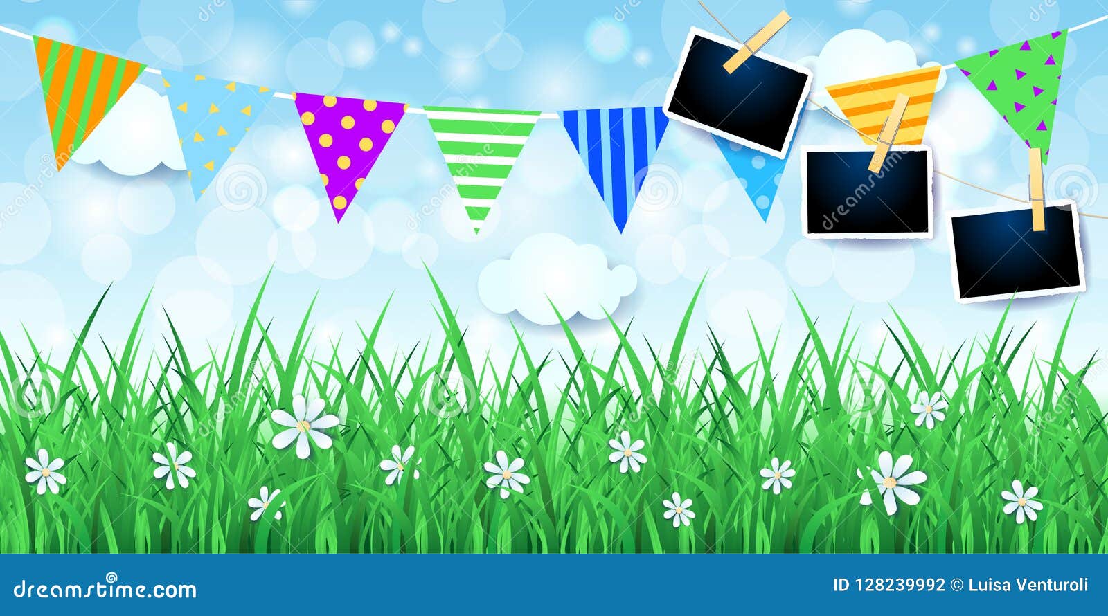 Spring Background with Festoon and Photo Frames Stock Vector