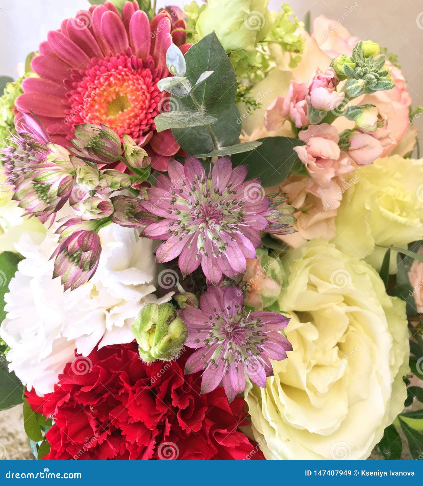 Spring Bouquet Of Mixed Colorful Flowers. Flowers Bouquet Including