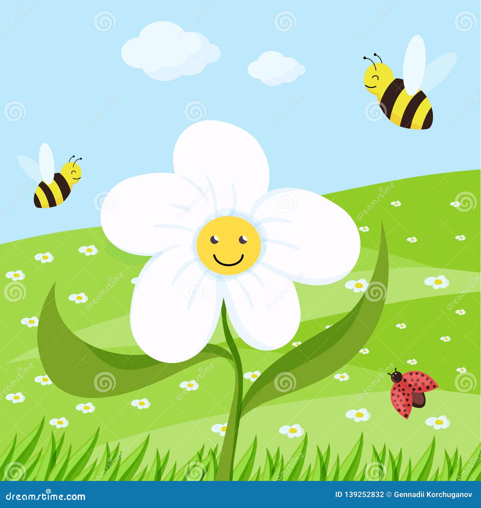 Spring Cartoon Landscape with Trees and Clouds and Flowers Stock Vector - Illustration of bush, grass: 139252832 Spring Cartoon Landscape with Trees and Clouds and Flowers Stock Vector - Illustration of bush, grass: 139252832