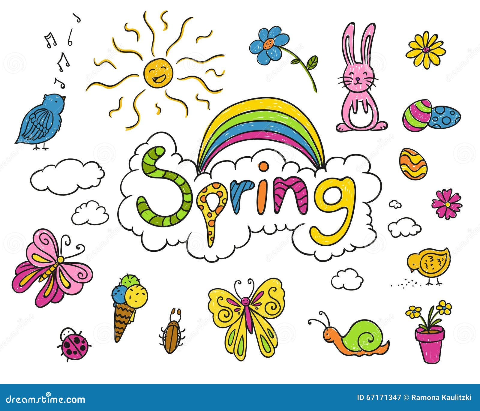 Spring Children s Drawings stock illustration. Illustration of elegant